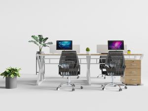 白色支架实木台面的四人办公桌椅组合