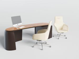 椭圆形实木老板桌和转椅