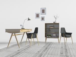 现代、北欧实木书桌和装饰柜3d模型 现代、北欧实木书桌和装饰柜