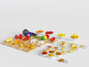 菜板上的蔬菜、碗里的水果食物