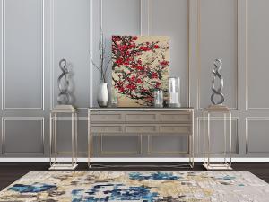 新中式玄关装饰柜、挂画和摆件组合