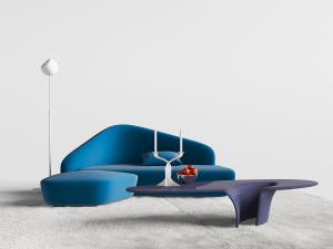后现代蓝色异形多人沙发、茶几
