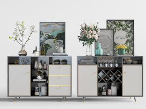 简欧黑白拼接餐边柜、酒柜和饰品摆件组合