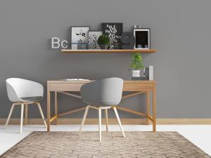 北欧实木书桌椅、墙面收纳架3d模型 北欧实木书桌椅、墙面收纳架