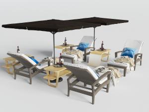 户外带遮阳棚的躺椅、休闲椅