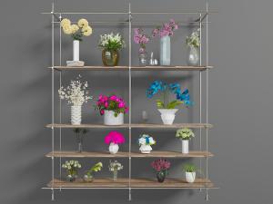 金属支架摆满花瓶花卉的装饰架、花架