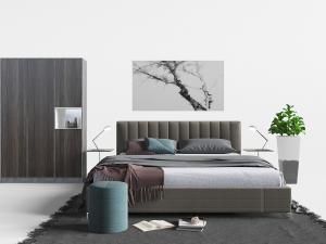 新中式双人床、衣柜和圆形坐墩