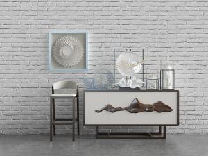 新中式玄关装饰柜、饰品摆件组合