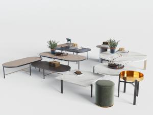 椭圆形、长方形和圆形的茶几边几组合3d模型 椭圆形、长方形和圆形的茶几边几组合