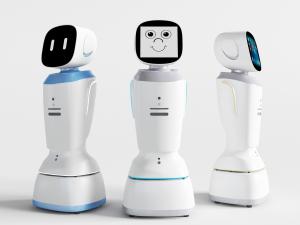 白色蓝色相间的机器人服务员