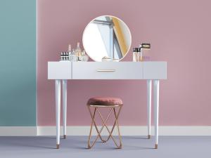 现代白色轻奢梳妆台、铁艺凳子