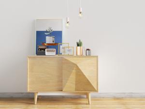 现代北欧实木柜门几何凸起造型的装饰柜