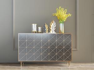 简欧带有菱形方形金边的装饰柜