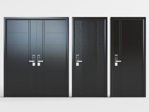 新中式黑色双扇、单扇带密码锁的平开门