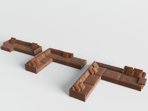 现代真皮转角多人沙发