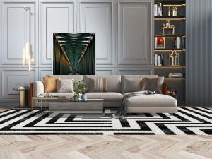 现代轻奢橙色扶手的灰色转角多人沙发