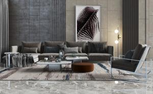 现代北欧深灰色多人长沙发、休闲椅组合