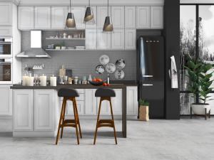 北欧美式白色整体橱柜、吧台