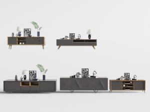 现代北欧深灰色电视柜、装饰柜组合