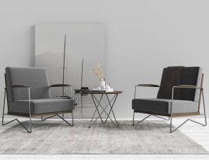 现代北欧铁艺支架的单人沙发、茶几3d模型 现代北欧铁艺支架的单人沙发、茶几