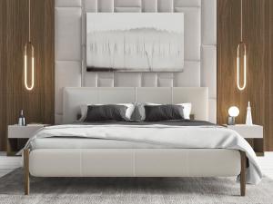 现代新中式白色布艺床头的双人床