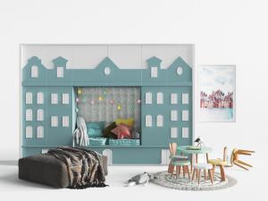 北欧嵌入墙体的卡座、儿童活动区