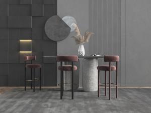 现代暗红色吧椅、吧台组合