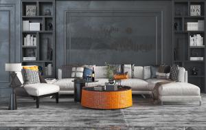 现代北欧转角多人沙发、休闲椅和茶几