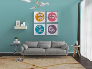 现代北欧灰色多人沙发、茶几