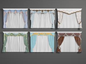 欧式带吊穗窗帘盒的双扇窗帘