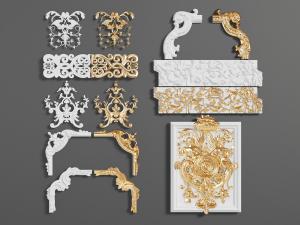 欧式白色和金色两种雕花构件