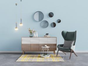 北欧立体纹理的装饰柜、休闲椅和茶几