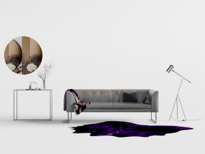 新中式灰色皮革多人沙发、边几