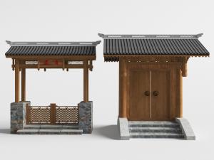 中式带门头和台阶的大门