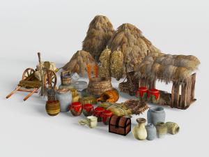 中式民宿农家院草垛、酒缸和水井等