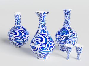 青花瓷酒瓶酒杯3d模型 青花瓷酒瓶酒杯