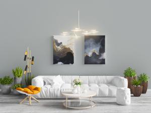 新中式白色布艺软包多人沙发和坐凳