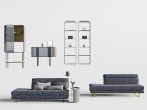 新中式多人沙发、边柜