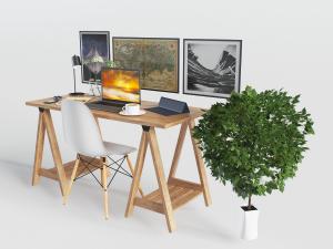 现代北欧实木书桌椅组合3d模型 现代北欧实木书桌椅组合