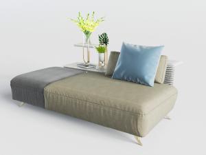 现代加长无扶手双人沙发、边几