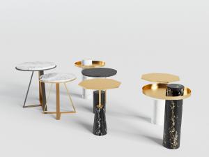新中式现代圆形多边形茶几、边几和角几3d模型 新中式现代圆形多边形茶几、边几和角几