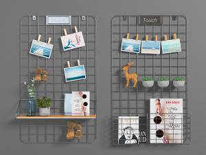 北欧金属网墙面收纳书籍、花植