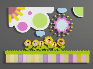 太阳、向日葵等图案的儿童背景墙