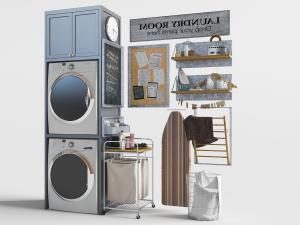 北欧阳台洗衣机、烘干机晾晒收纳区