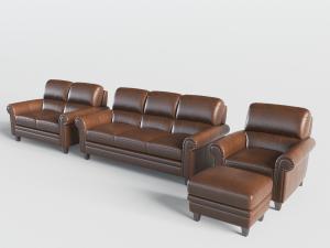 美式真皮多人沙发、双人沙发和单人沙发组合