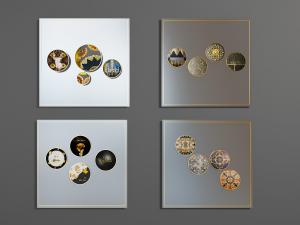 新中式四联立体圆形图案的挂画、墙饰