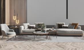 现代转角多人沙发、单人沙发和茶几组合