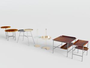 新中式现代方形圆形茶几、边几组合3d模型 新中式现代方形圆形茶几、边几组合