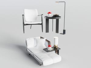 新中式白色休闲椅、躺椅组合