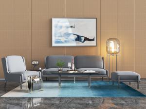 现代、新中式双人沙发、单人沙发和沙发凳组合